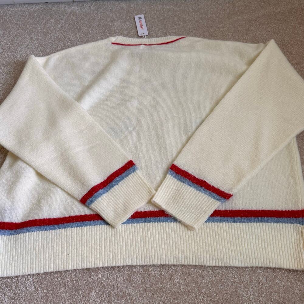 NWT SUNDRY Salut Cheers Soirée Embroidered Sweater Ivory Size Small - Picture 4 of 4